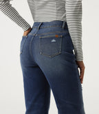 Mid Rise Straight Leg Asymmetric Casual Jeans with Pockets — Tide Blue Denim — view 5