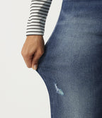 Mid Rise Straight Leg Asymmetric Casual Jeans with Pockets — Tide Blue Denim — view 7