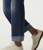 Mid Rise Straight Leg Asymmetric Casual Jeans with Pockets — Tide Blue Denim — view 6