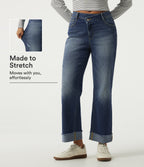 Mid Rise Straight Leg Asymmetric Casual Jeans with Pockets — Tide Blue Denim — view 1