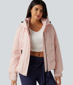 Hooded Long Sleeve Plaid Casual Down Jacket with Pockets — Mauve Chalk — view 1