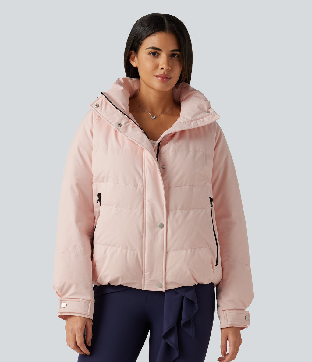 Hooded Long Sleeve Plaid Casual Down Jacket with Pockets — Mauve Chalk — view 5