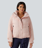 Hooded Long Sleeve Plaid Casual Down Jacket with Pockets — Mauve Chalk — view 5
