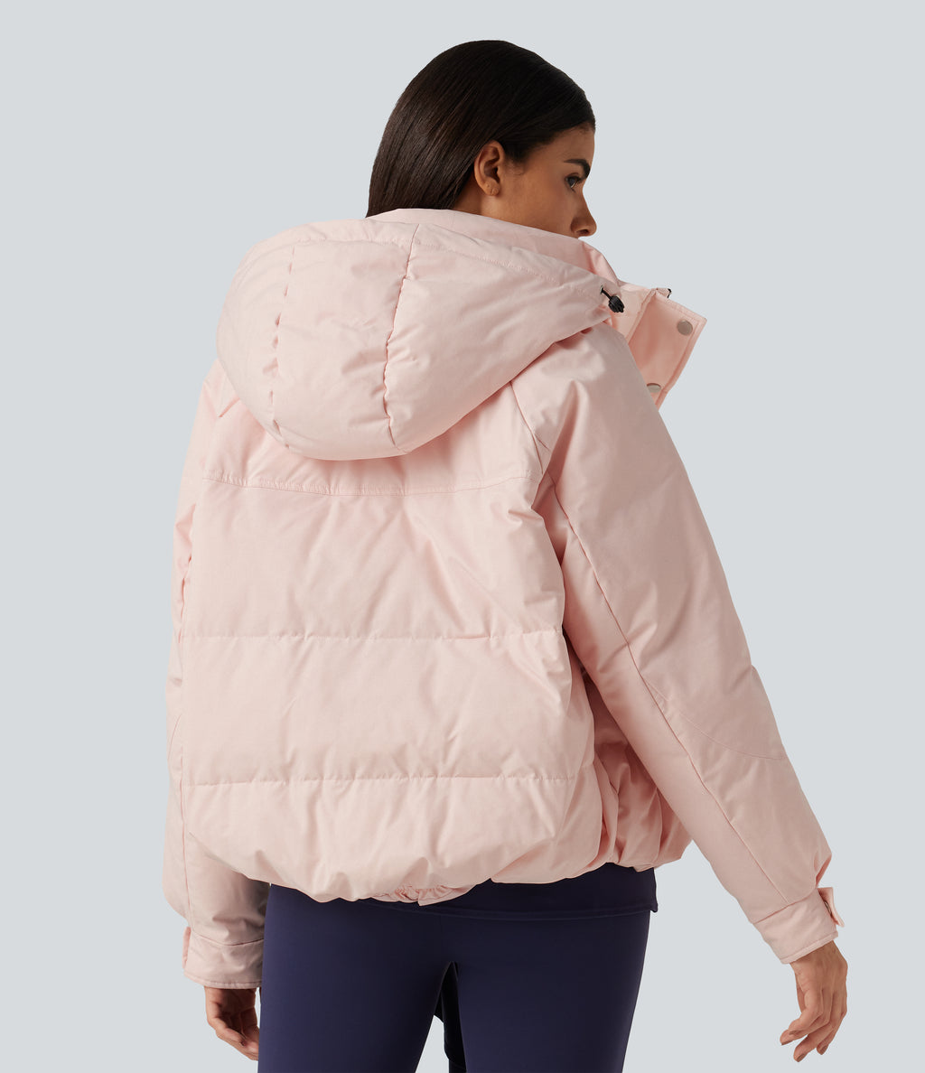 Hooded Long Sleeve Plaid Casual Down Jacket with Pockets — Mauve Chalk — view 2