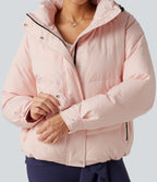Hooded Long Sleeve Plaid Casual Down Jacket with Pockets — Mauve Chalk — view 7