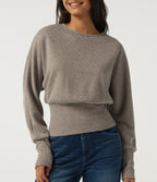 Ribbed Knit Round Neck Long Sleeve Casual Top — Taupe Stripe — view 5