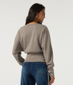 Ribbed Knit Round Neck Long Sleeve Casual Top — Taupe Stripe — view 2