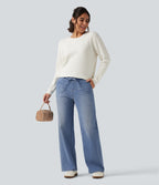 Low Rise Drawstring Wide Leg Casual Jeans with Pockets — Blue Jasper Denim — view 7