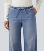 Low Rise Drawstring Wide Leg Casual Jeans with Pockets — Blue Jasper Denim — view 4