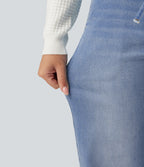 Low Rise Drawstring Wide Leg Casual Jeans with Pockets — Blue Jasper Denim — view 6