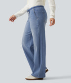 Low Rise Drawstring Wide Leg Casual Jeans with Pockets — Blue Jasper Denim — view 3