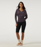 Deep V Neck Long Sleeve Yoga Sports Top — Dark Raspberry Purple — view 7