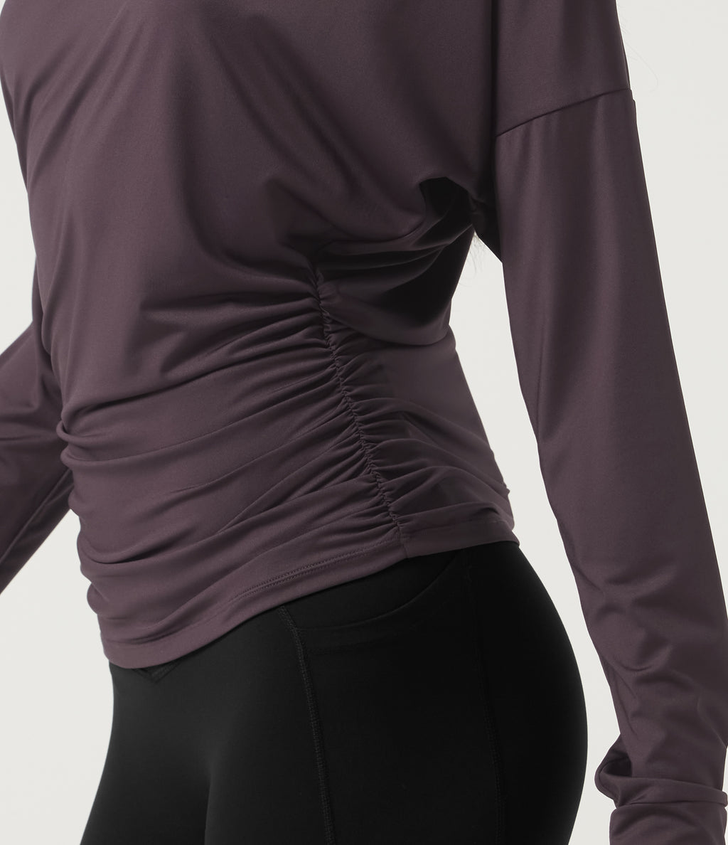 Deep V Neck Long Sleeve Yoga Sports Top — Dark Raspberry Purple — view 6