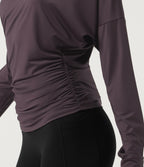 Deep V Neck Long Sleeve Yoga Sports Top — Dark Raspberry Purple — view 6