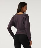 Deep V Neck Long Sleeve Yoga Sports Top — Dark Raspberry Purple — view 2