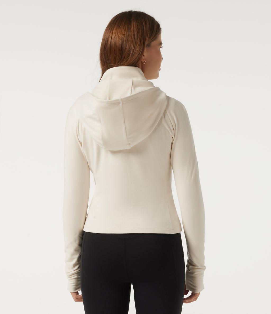 PuffFlex Wrinkle Recovery Hooded Quilted Casual Padded Jacket with Pockets and Thumbholes — Egret — view 2
