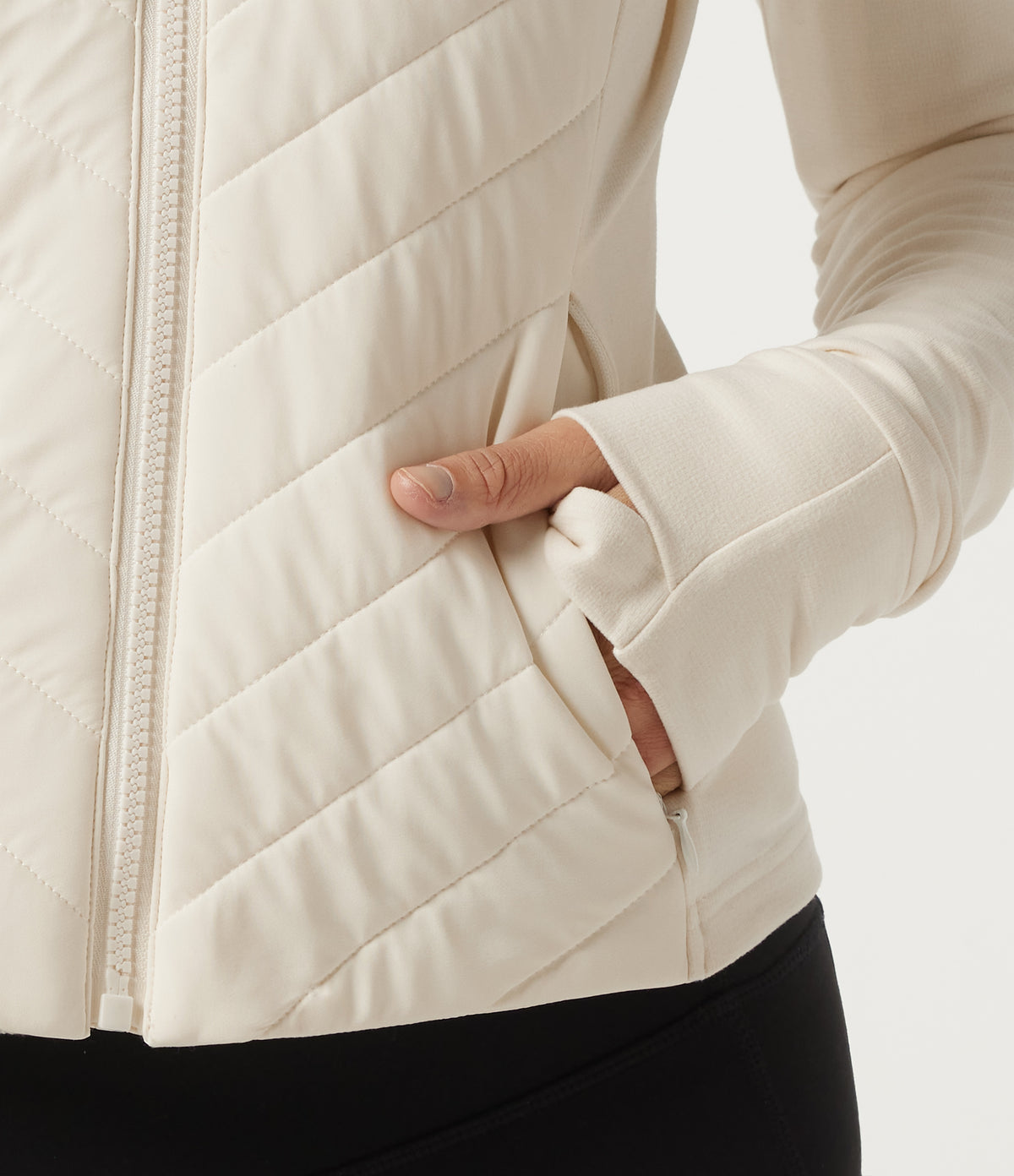 PuffFlex Wrinkle Recovery Hooded Quilted Casual Padded Jacket with Pockets and Thumbholes — Egret — view 8