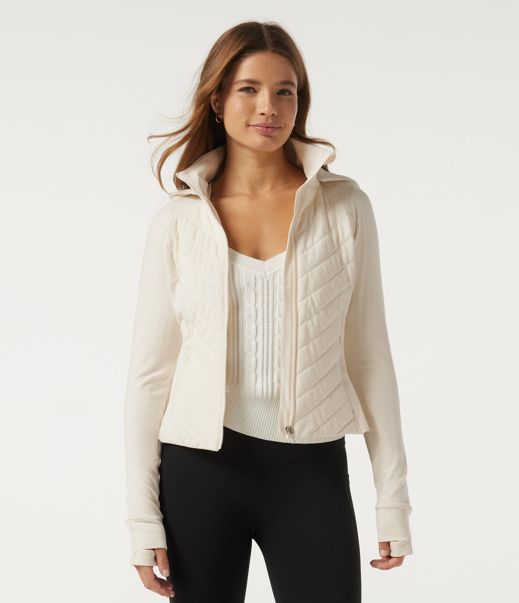 PuffFlex Wrinkle Recovery Hooded Quilted Casual Padded Jacket with Pockets and Thumbholes — Egret — view 4