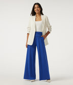 High Waisted Ruched Wide Leg Work Trousers with Pockets — Beaucoup Blue — view 6