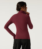HeatCore High Neck Raglan Long Sleeve Casual Warming Top with Thumb Holes — Cordovan — view 2