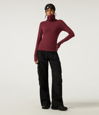 HeatCore High Neck Raglan Long Sleeve Casual Warming Top with Thumb Holes — Cordovan — view 7