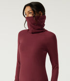 HeatCore High Neck Raglan Long Sleeve Casual Warming Top with Thumb Holes — Cordovan — view 5