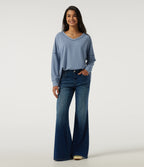 V Neck Long Sleeve Waffle Casual T-Shirt — Troposphere — view 7
