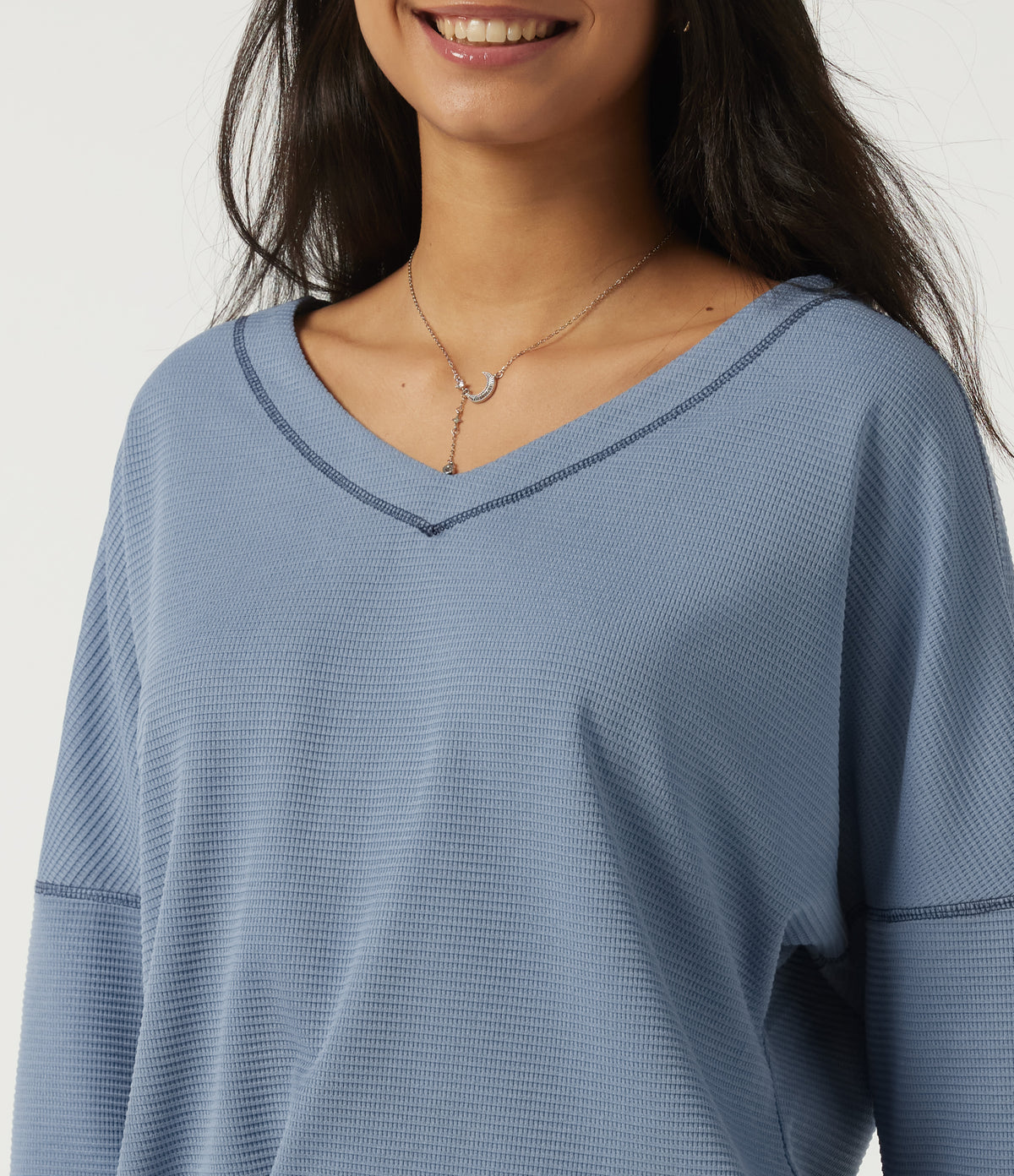 V Neck Long Sleeve Waffle Casual T-Shirt — Troposphere — view 5