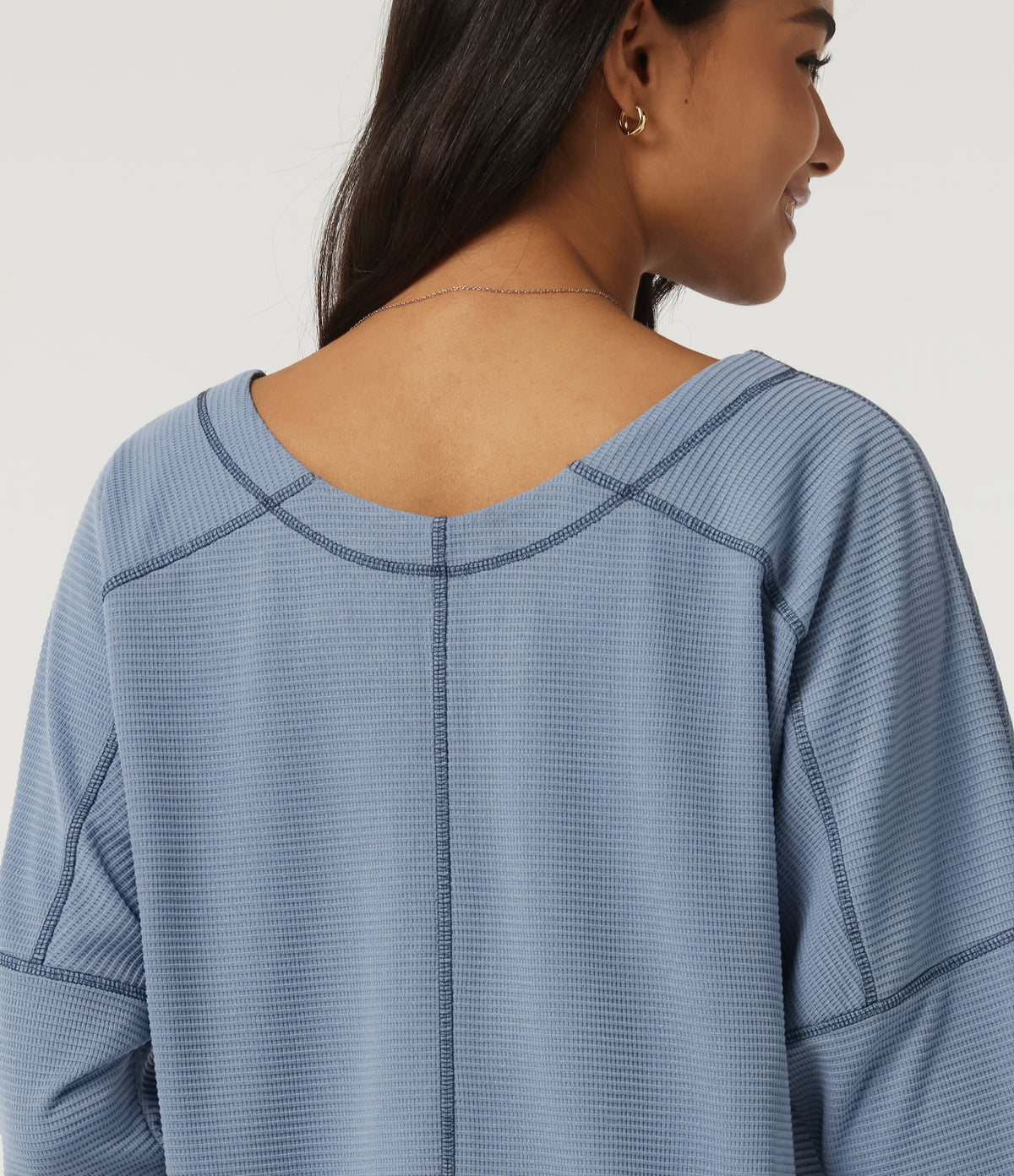 V Neck Long Sleeve Waffle Casual T-Shirt — Troposphere — view 6