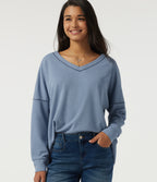 V Neck Long Sleeve Waffle Casual T-Shirt — Troposphere — view 1