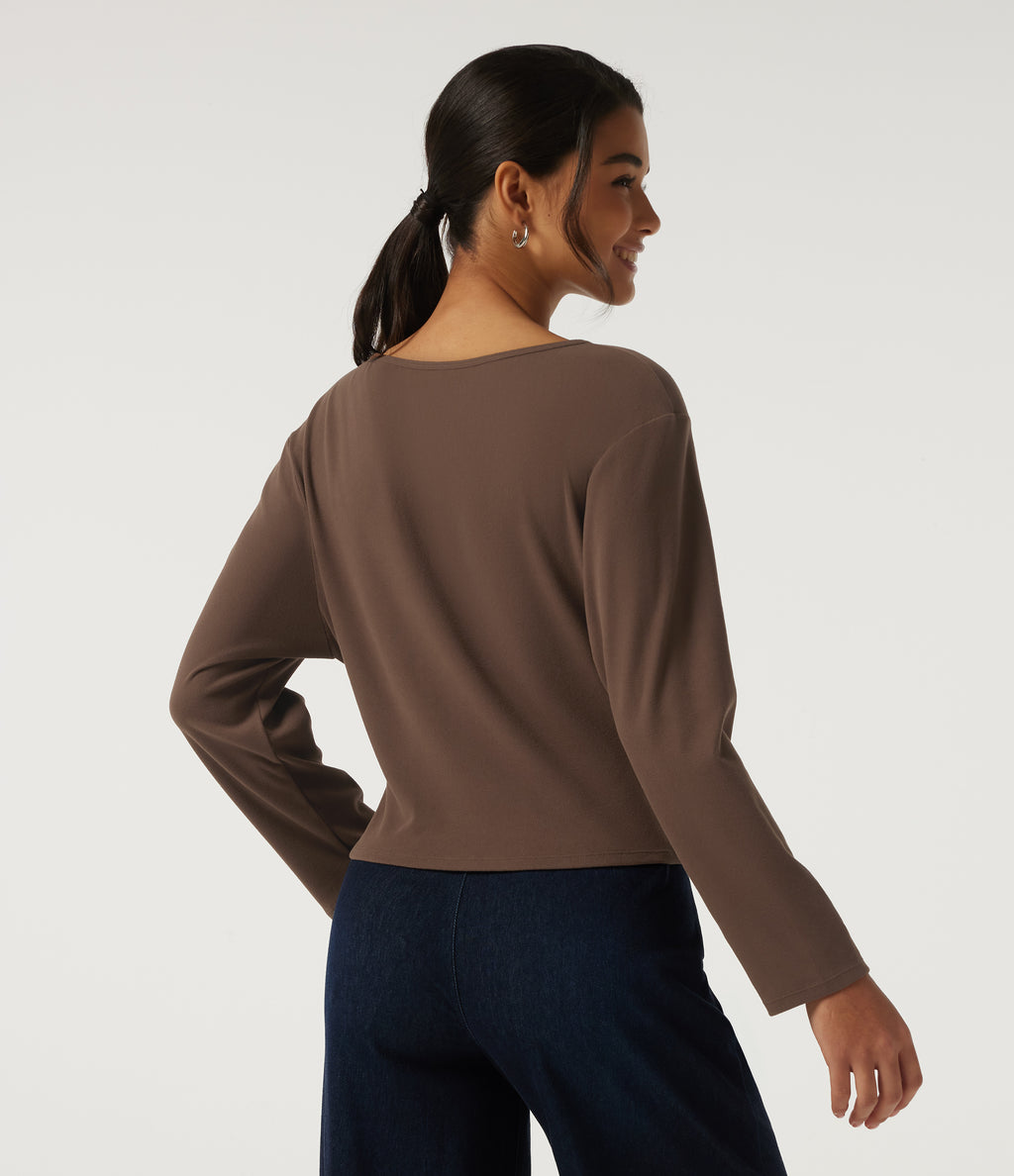 Boat Neck Long Sleeve Casual Top — Carafe — view 2