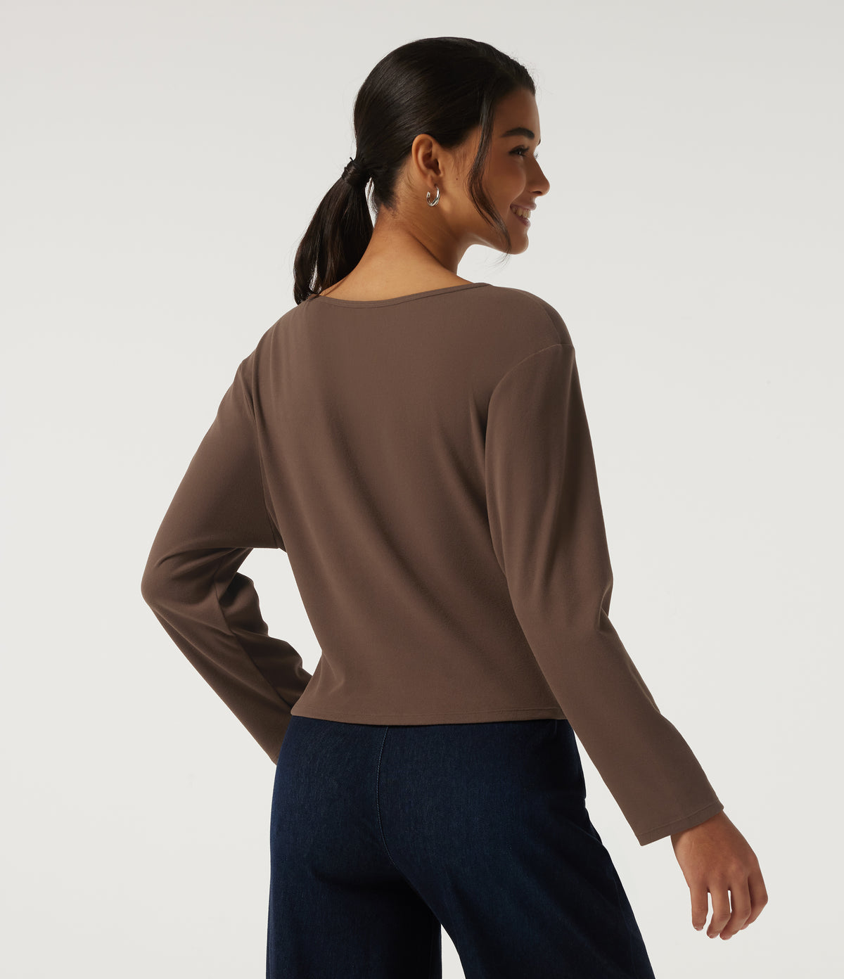 Boat Neck Long Sleeve Casual Top — Carafe — view 2