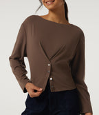 Boat Neck Long Sleeve Casual Top — Carafe — view 5