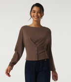 Boat Neck Long Sleeve Casual Top — Carafe — view 4