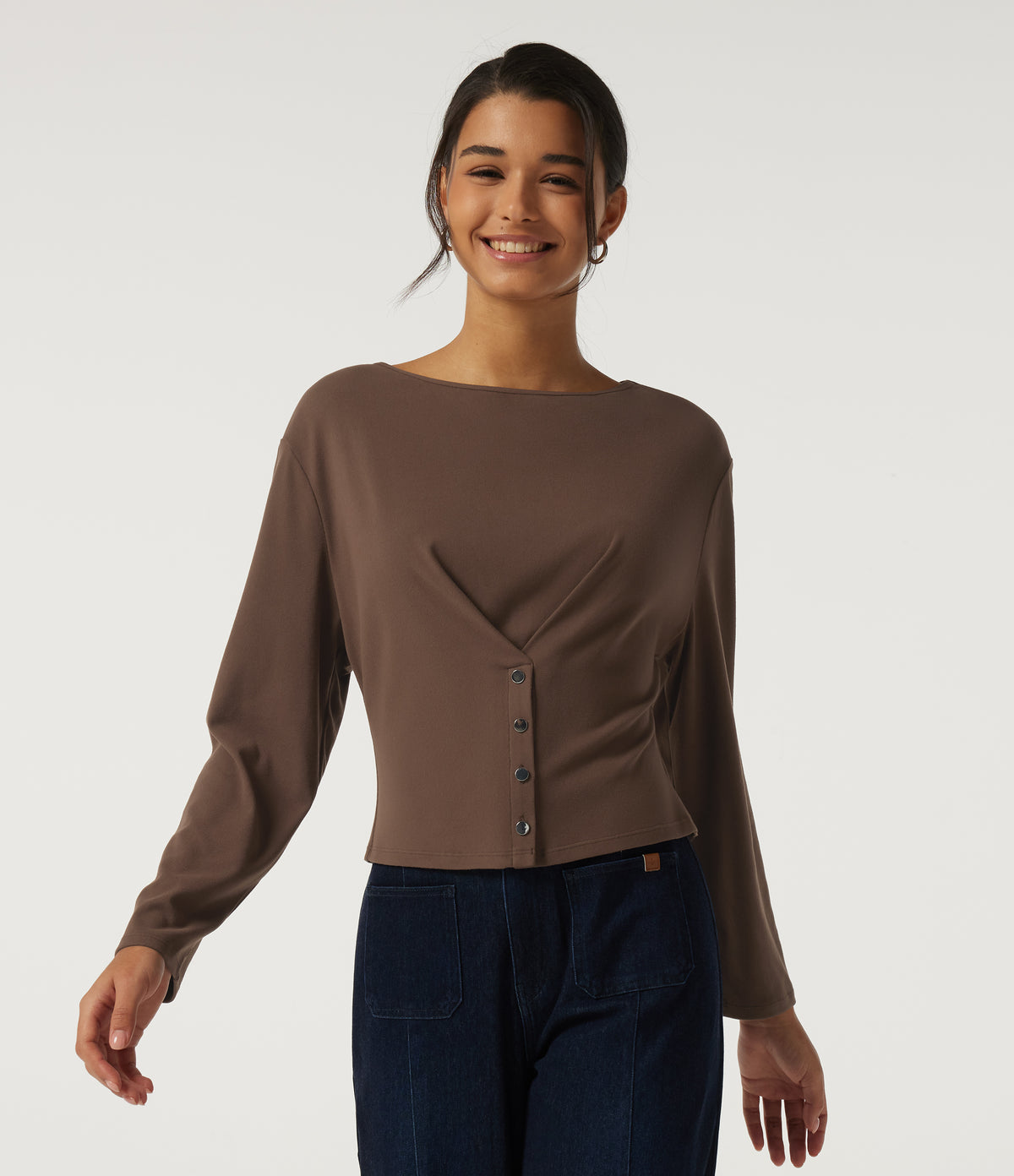 Boat Neck Long Sleeve Casual Top — Carafe — view 4