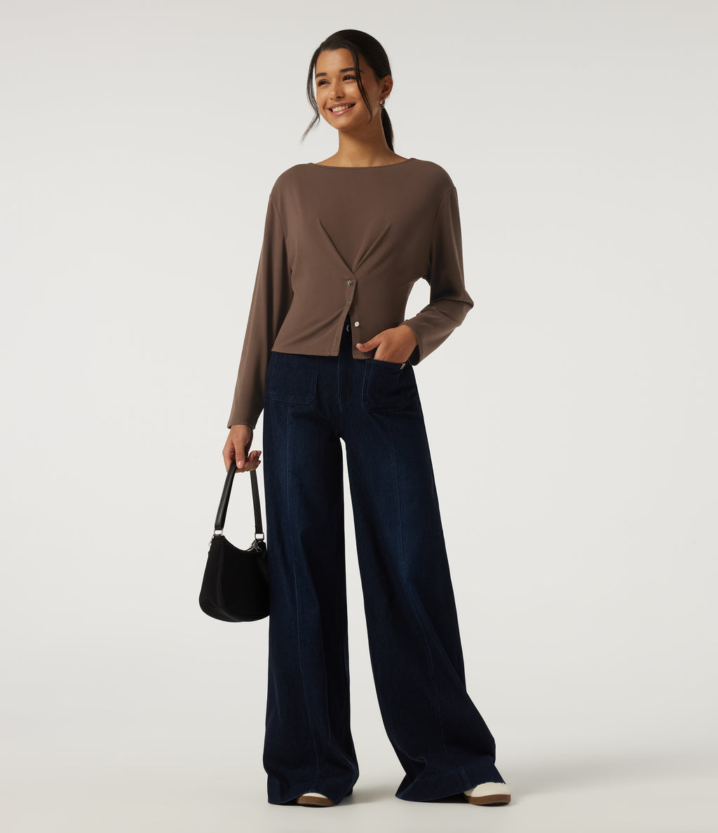 Boat Neck Long Sleeve Casual Top — Carafe — view 6