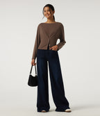 Boat Neck Long Sleeve Casual Top — Carafe — view 6