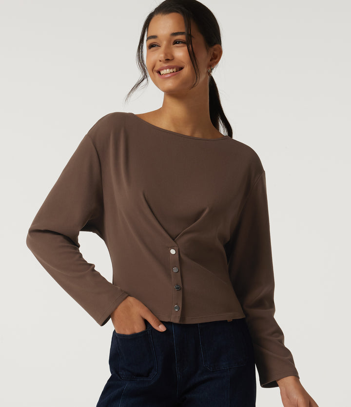 Boat Neck Long Sleeve Casual Top — Carafe — view 1