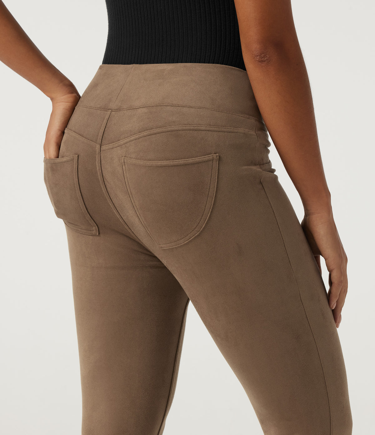 High Waisted Skinny Casual Leggings with Pockets — Coca Mocha — view 5