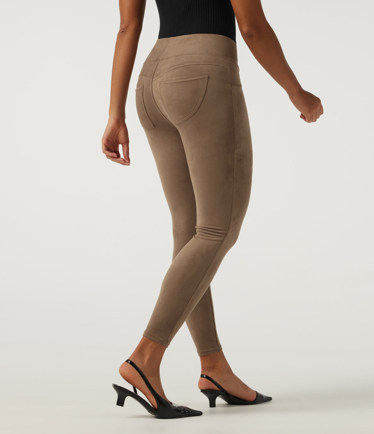 High Waisted Skinny Casual Leggings with Pockets — Coca Mocha — view 2