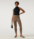 High Waisted Skinny Casual Leggings with Pockets — Coca Mocha — view 7