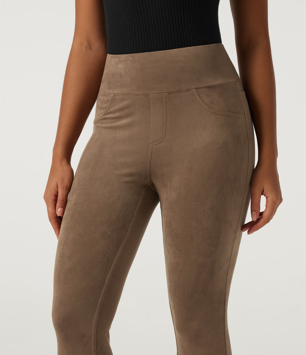 High Waisted Skinny Casual Leggings with Pockets — Coca Mocha — view 4