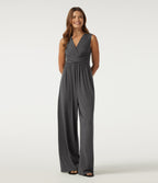 V Neck Sleeveless Casual Jumpsuit with Pockets-Edition — Darl Gray Floral Yarn — view 6