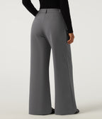Mid Rise Wide Leg Fleece Work Trousers with Pockets — Silent Storm — view 2