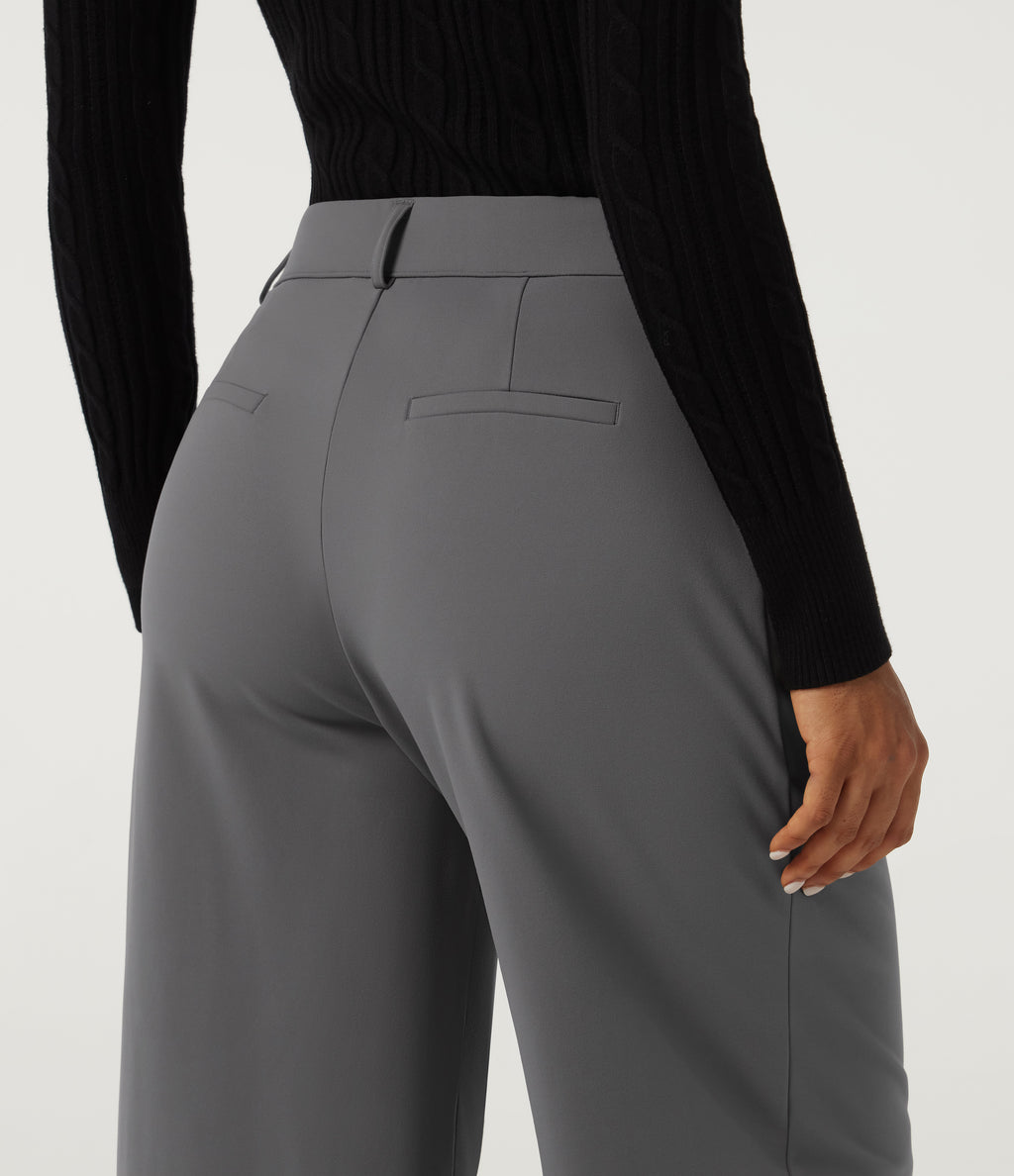 Mid Rise Wide Leg Fleece Work Trousers with Pockets — Silent Storm — view 5
