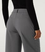 Mid Rise Wide Leg Fleece Work Trousers with Pockets — Silent Storm — view 5