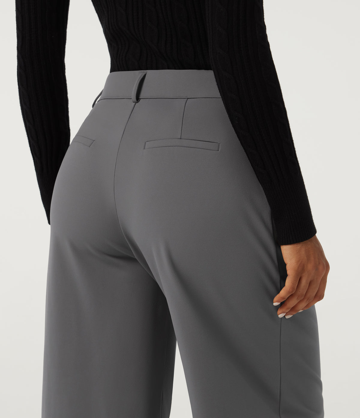 Mid Rise Wide Leg Fleece Work Trousers with Pockets — Silent Storm — view 5