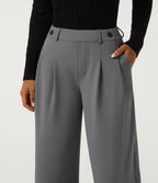 Mid Rise Wide Leg Fleece Work Trousers with Pockets — Silent Storm — view 4