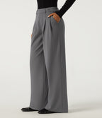 Mid Rise Wide Leg Fleece Work Trousers with Pockets — Silent Storm — view 3