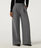 Mid Rise Wide Leg Fleece Work Trousers with Pockets — Silent Storm — view 1